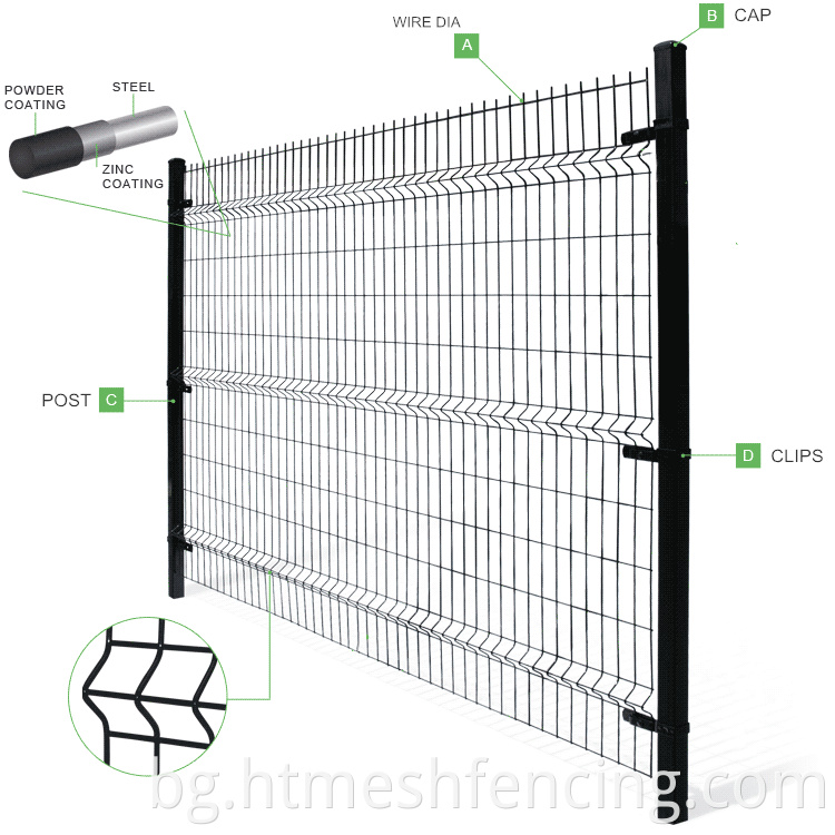 PVC покритие с заварена триъгълна ограда/огъване ограда тел мрежа/извити панели за ограда